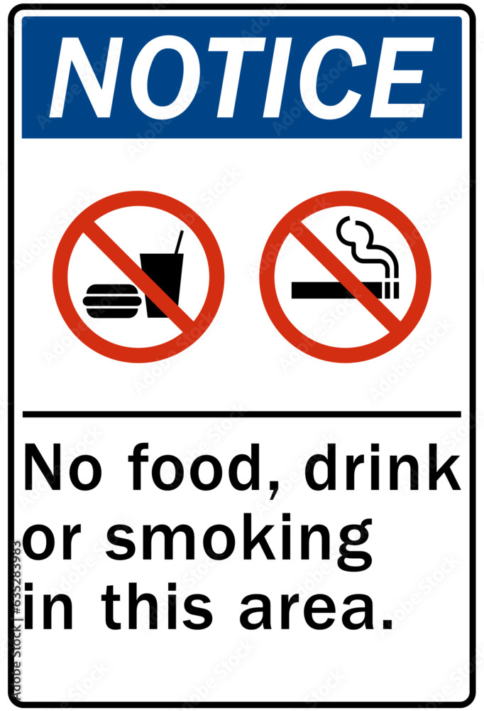 Wall mural No food or drink warning sign and labels no food, drink or smoking allowed in this area