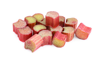Pieces of ripe rhubarb isolated on white