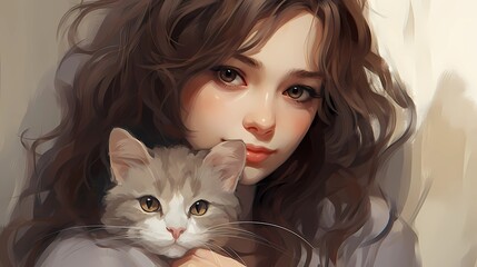 Anime sexy girl and cat illustration.Phone Wallpaper.Character Design Concept Art Book Illustration Video Game Digital Painting. CG Artwork Background. Generative AI
- 635285369