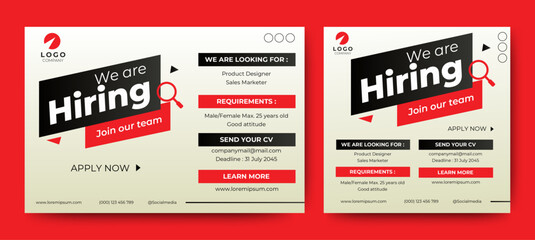 Poster for we are hiring. employees needed. Social media template job vacancy recruitment