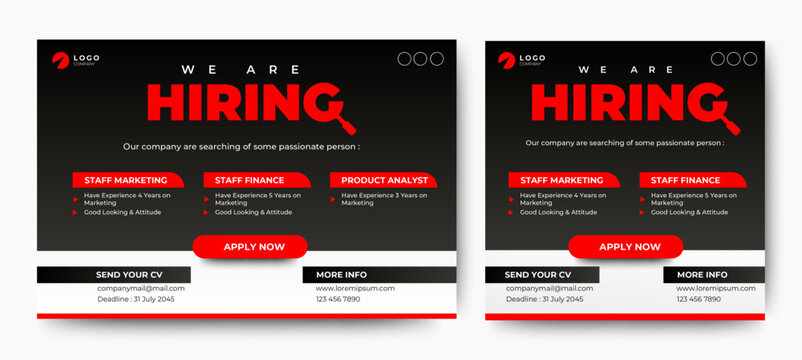 Job vacancy, hiring or recruitment social media banner post template. vector