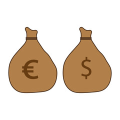 Dollar cash sack and euro money bag icon. Vector illustration. EPS 10.