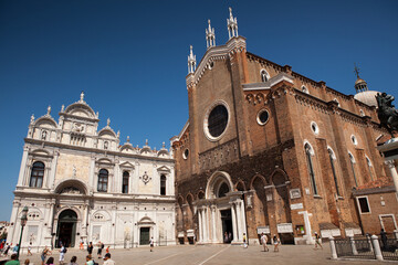 The Gothic facade of Chiesa di SS Giovanni e Paolo founded by the Dominicans, and the Renaissance...