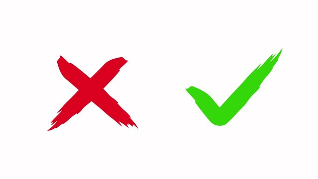 right and wrong sign animation video with white background. Symbol of selection concept. Good and bad icon, correct and incorrect icon, approve and decline icon.
