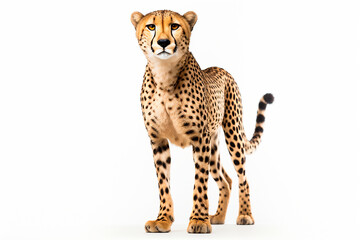 Cheetah isolated on a white background. Animal front view portrait.