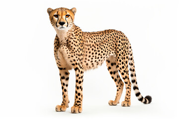 Cheetah isolated on a white background. Animal left side view portrait.