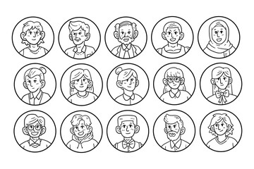 Profile avatar hand-drawn outline sketch illustration set