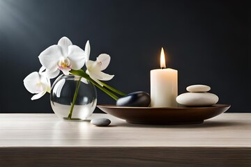 Fototapeta na wymiar spa still life with candles and orchid