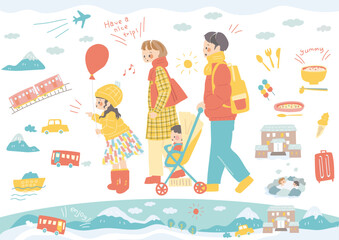 冬の旅行のイラスト