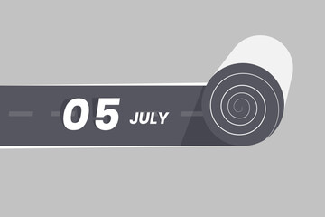 July 5 calendar icon rolling inside the road. 5 July Date Month icon vector illustrator.