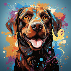 Dachshund dog with colorful splashes. Vector illustration.