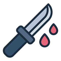 Murder crime Knife with blood filled line icon