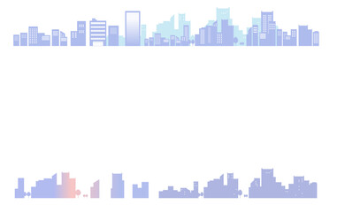 シンプルな朝の街並みのシルエットイラストのフレーム　背景イラスト　都市景観