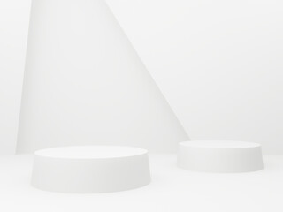3D white geometric podium. White background.