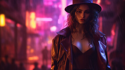 Enigmatic Elegance: Neon Noir Femme Fatale