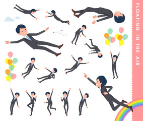 空中に浮かぶビジネス男性のセット