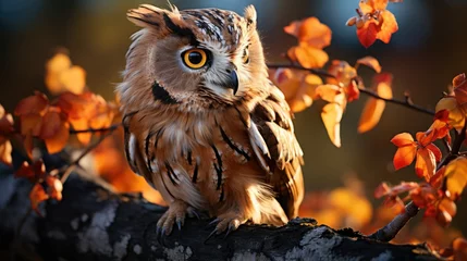 Poster great horned owl in autumn © mariyana_117