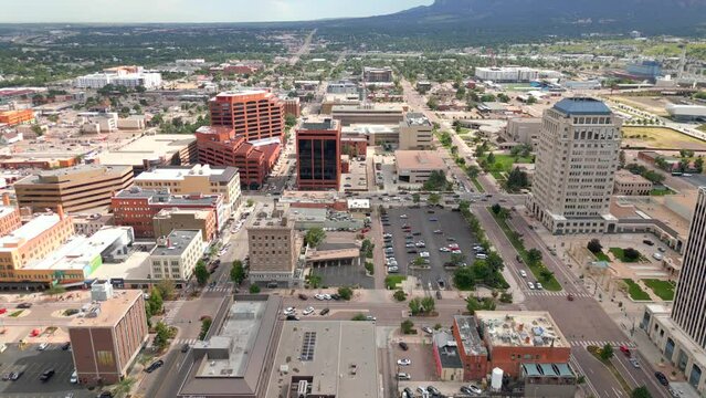 Aerial drone video Downtown Colorado Springs travel destination