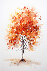 A wateroolor autumn tree, white background