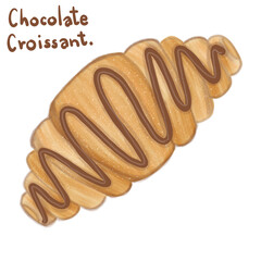 Croissants painted in watercolor with various flavors.