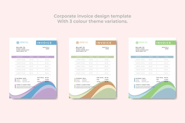 Corporate invoice design template
With 3 colour theme variations.