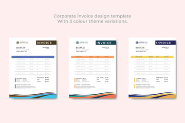 Corporate invoice design template
With 3 colour theme variations.