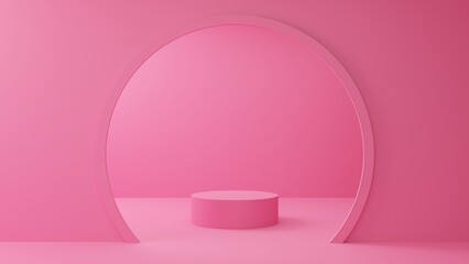 pink showcase with neon light in the pink room.3d rendering.
