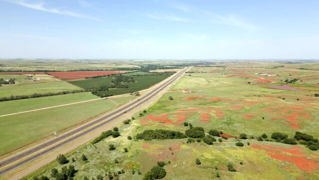 Aerial video Interstate I40 through Foss Oklahoma USA