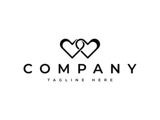 two love or double love heart romance logo design