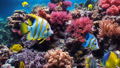 Fototapeta na wymiar tropical coral reef with fish generated by AI tool
