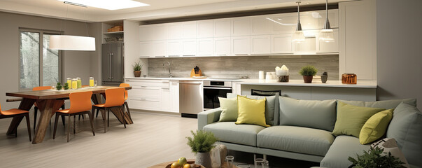 Fashionable design of a comfortable studio kitchen. Generative AI