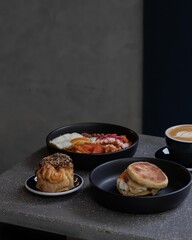 bowls of various ice creams on dark gray table, view mexico latin america