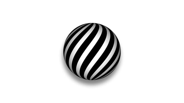 Abstract colorful sphere moving on white. Stripy color abstract sphere animation on black background.