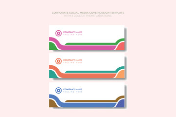 Corporate Social media cover design vector template with 3 colour theme variations.