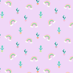 Rainbow Cactus Allover Seamless Pattern Design Artwork 