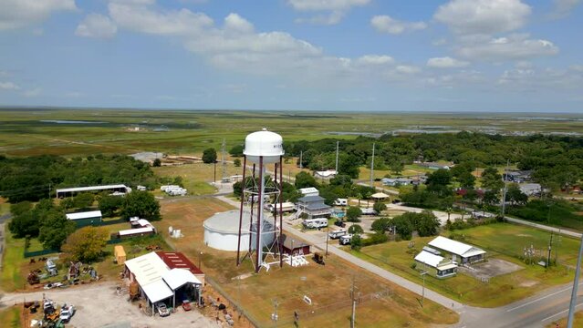 Aerial video High Island Texas water tower