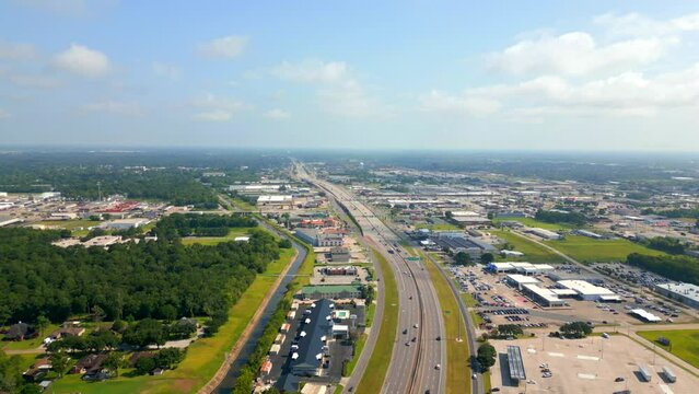 Aerial drone video Interstate I10 10 Beaumont Texas USA