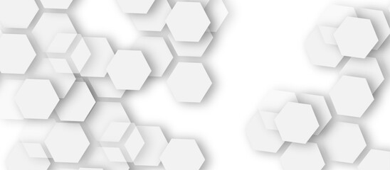 Abstract white hexagon background. White Hexagonal Background. Luxury White Pattern. Vector Illustration. 3D Futuristic abstract honeycomb mosaic.  geometric mesh cell texture.  - obrazy, fototapety, plakaty