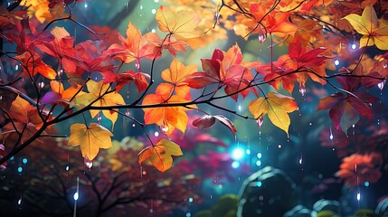 colorful canopy of leaves, digital art illustration, Generative AI