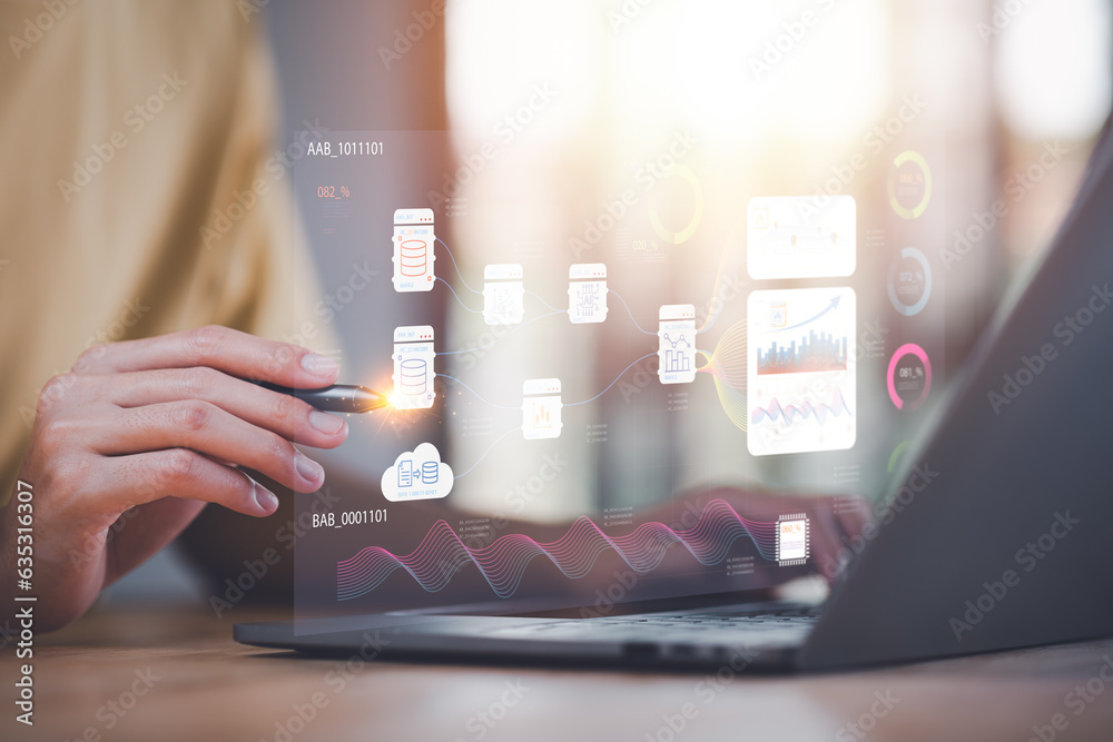 Aufkleber statistical analyst reading graph report and business statistics charts ,Analysis and improvement of corporate strategy ,manage financial and marketing documents , Statistics and Data Concepts