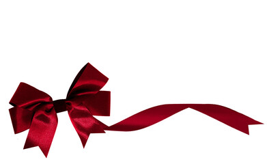 red ribbon bow on the bottom left corner isolated on transparent background, for Christmas holiday or Birthday gift box present wrap design decoration  element