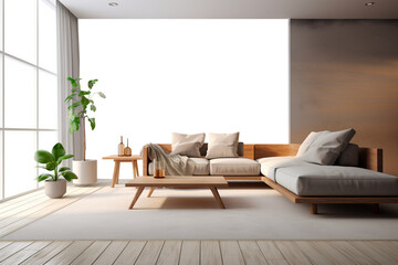 Obraz premium Casual living room interior with a transparent wall