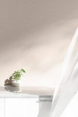 Simple monotone background with vases, tree
shadows and natural light.