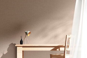 Simple monotone background with vases, tree
shadows and natural light.