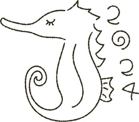 手描きタツノオトシゴの線画アイコンその２