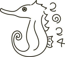 手描きタツノオトシゴの線画アイコンその3