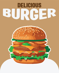 Vector illustration poster of a burger, hamburger, and cheeseburger. Poster for fast food shop. Posters for promotions, discounts and rebates.