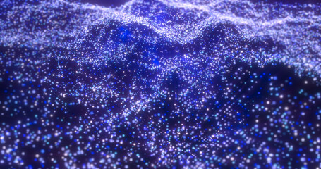 Blue waves from energy particles magical glowing high tech futuristic light dots abstract background