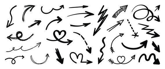 Hand drawn arrow mark icons vector collection.