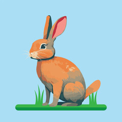 Rabbit vector illustration isolated on blue background. Cute rabbit cartoon	